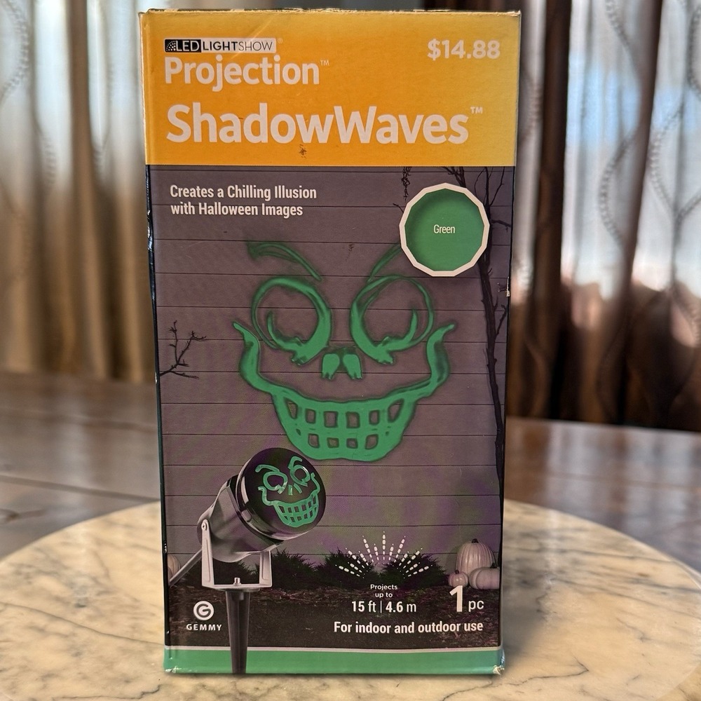 VTG Gemmy Halloween Projection Shadow Waves LED Lightshow Green Goblin Skull